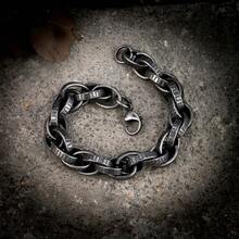 Gothic Style Men Stainless Steel Creative Retro Oxidized Black Serrated Biker Chain Bracelets Punk Rock Male Jewelry - Black - View 2