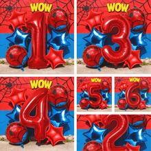 7pcs Red And Blue Spider Web Theme Party Balloon Set, Spider Ball And Red And Blue Star 32-Inch Red Number Balloon Set, Valentine's Day, Birthday, Wedding Spider Theme Party Decoration - View 7