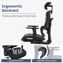 Ergonomic High-End Mesh Office Chair - Adjustable Headrest, Lumbar Support, 3D Armrests, Breathable Mesh Fabric, And Dynamic Tracking System For Home And Office Use. - Black Frame | Black Mesh - View 5