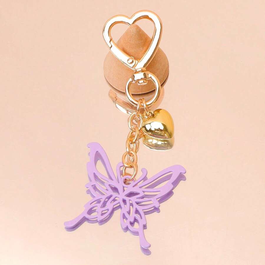 1pc Women's Sweet & Cool Style Butterfly Keychain Creative Star Rhinestone Couple Best Friend Gift Bag Charm - Mauve Purple - View 1