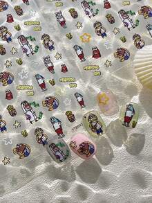 Pegatinas de uñas de verano con relieve 3D de concha brillante y pez de mar profundo, calcomanías de uñas de estilo oceánico de verano con pez pequeño de dibujos animados 3D - Multicolor - Ver 6