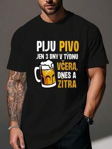Plus-Size Men's Clothing T Shirt,Featuring A Fun Czech Beer Theme And Humorous Design. - 黑色 - 查看 1