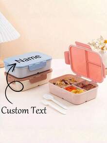 Back To School Essentials, Customizable Flip Top Bento Box, Personalized Lunch Box, Supports Artistic Text Customization, Portable, Suitable For Outdoor, Travel, School, Office, Four-Sided Lock Design, Multiple Colors Available, Travel Essentials - Multicolor - View 4