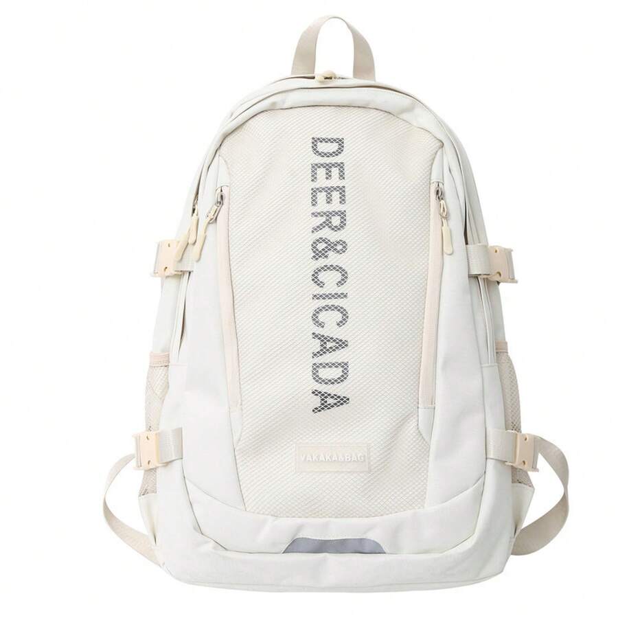 Großer, minimalistischer Unisex-Campusrucksack mit Laptopfach, ideal für Reisen, Schule und den Alltag für Schüler der Oberstufe sowie Studenten - Weiß - Übersicht 1