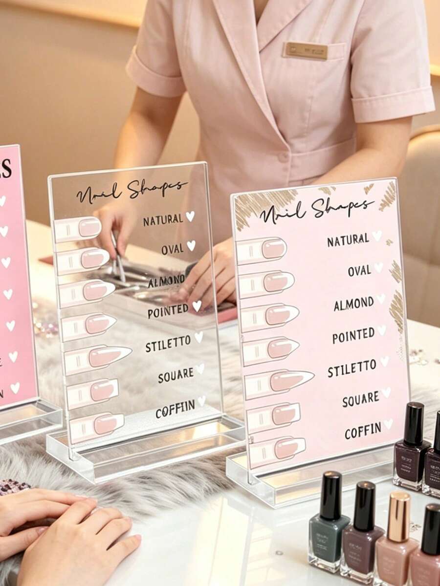 Acrylic Nail Display Board, Rectangular Fake Nail Sample Color Card Holder With Base, Nail Polish Display Stand, Nail Salon DIY Photography Prop, Desktop Decor - Multicolor - View 1