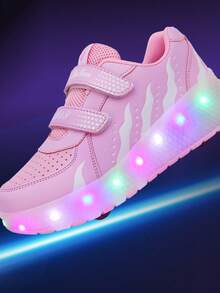有翼 LED 多色低筒輪滑鞋－女孩專用透氣直排輪，適合戶外快速滑行，四季適用，可拆卸輪子時尚設計 - 淺粉色 - 查看 3