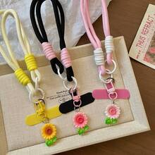 1 pieza Correa de muñeca con colgante de teléfono de girasol, pulsera de teléfono linda con cordón, correa de colgante de teléfono, adecuada para funda de teléfono universal DIY desmontable, anillo de mano portátil creativo anti-pérdida y anti-caída para hombres y mujeres - pieza colgante de girasol - Ver 4
