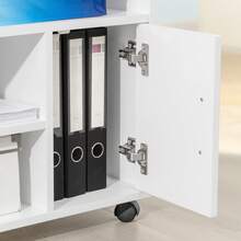 SoBuy FBT106-W Druckertisch mit Schublade und Tür Aktenschrank Rollcontainer mit Fächern Bürowagen Beistellwagen Bürocontainer weiß BHT ca: 50x75x40cm - Weiss - Übersicht 9