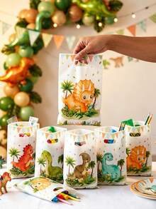 10/25/50 piezas Bolsas de regalo con estampado de dinosaurio, bolsas para envolver regalos, bolsas de tela, bolsas de recuerdos para fiestas con patrón de dinosaurio de dibujos animados, decoraciones de cumpleaños, suministros para fiestas de cumpleaños con tema de dinosaurio, bolsas de recuerdos para baby shower, suministros para fiestas de primer cumpleaños, suministros para fiestas de revelación de género, decoraciones para fiestas de bebé niño y niña, suministros para baby shower, decoraciones para fiestas de primer cumpleaños, recuerdos para fiestas - Dinosaurio de dibujos animados - Ver 2