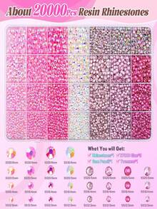 2Box Resin Rhinestones Kit Multi-Color Mixed Size Round Crystal Nail Gems With Wax Picker Pen, Tweezers, Rhinestone Tray Tools For Nail Art, Tumblers, Clothing, Scrapbooking & DIY Crafts - Multicolor - View 3