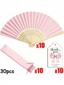 Juego de abanicos de mano plegables elegantes de color rosa, incluye tarjeta de agradecimiento y bolsa de regalo, abanico de mano de bambú nupcial, adecuado como regalo para damas de honor y decoración de boda, perfecto para fiestas, eventos y accesorios de verano - Multicolor - Ver 9