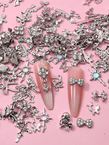 40pcs Luxury Minimalist Gold & Silver Flower, Butterfly, Pearl, Star Nail Art Accessories, Synthetic Gemstone Nail Decor For Hand & Foot Care, DIY Decoration Supplies For Shoes, Clothes, Bags, Phone Cases, High-End Nail Art Making - Multicolor - View 9