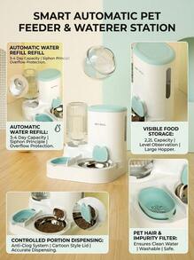 PETSIN 2-In-1 Pet Feeder & Water Dispenser, Large Capacity Dog Cat Food Water Bowl Set, No Spill, Easy Clean, For Small Medium Pets - 1L-2.2L - View 3