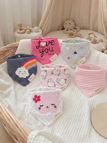 momscare 6pcs Baby Bibs, Soft Absorbent Baby Bibs, Suitable For Daily Use - Cute Design Exquisite Embroidered Baby Bandana Bibs Cute Printed Bibs - Multicolor - View 6