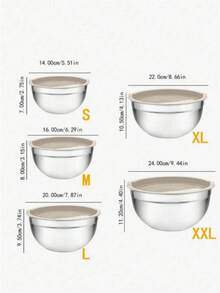 5-Piece Stainless Steel Nesting Mixing Bowl Set With Lids, Suitable For Kitchen Baking, Serving, Airtight Lid Design, Dishwasher , Kitchen Supplies And Accessories - Beige - View 2