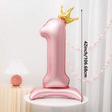 1pc 42 Inch Pink Crown Number 0-9 Balloon - Standing Foil Birthday Decoration, Suitable For Anniversary, Adult Celebration, Halloween Decoration, Christmas Decoration, Animal Theme Birthday Party Setup, Balloon, Birthday Backdrop, Reusable Balloon Garland, Party Supplies, Event Planner, Party Organizer - Pink Crown Standing Number - View 2