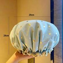 1pc Printed Double-Layer Thickened Bath Cap, Shower Cap For Drying Hair, Adult Hair Washing Cap For Home And Kitchen Oil Smoke Protection - Multicolor - View 3