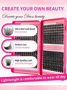 Kit de 384 piezas de pestañas individuales y adhesivo, racimos de pestañas de longitud mixta, juego de extensiones de pestañas DIY para principiantes, paquetes de pestañas postizas DIY mixtas con apariencia natural, delgada, gruesa y duradera, el juego de extensiones de pestañas DIY incluye adhesivo, sellador y pinzas, adecuado para principiantes para usar en casa o en movimiento, para la vida diaria, fiestas y festivales de música - Multicolor - Ver 8