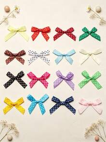 (50 Pieces/Bag) Satin Polka Dot Bows, 4cm Ribbon Bow With Various Colors For Gift Decoration And Making Hairpin Headwear, DIY - Polka Dot Bow - View 9