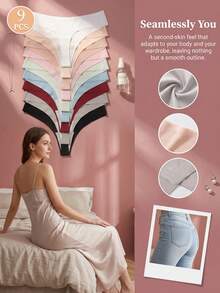 GYEY 9pcs Assorted Color Seamless Thong Panties, Butt Lifting Invisible Underwear - Multicolor - View 5