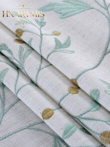 HXARTMIS 1pc Faux Linen Embroidered Floral Table Runner With Tassels, Pastoral Green Leaf And Vine Pattern, Washable Long Tablecloth, Suitable For Dining Room, Coffee Table, Wedding, Party And Home Decor - Baby Blue - View 5