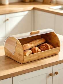 1pc Wooden Bread Storage Box With Transparent Flip Cover, Dust-Proof And Moisture-Locking. Large Capacity Design, Can Store All Kinds Of Bread, Smooth Opening And Closing, Keep Food Clean And Hygienic - Multicolor - View 4