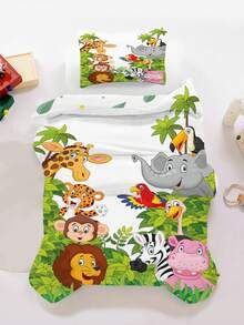 2PCS Kids Jungle Animals Bedding Set For Toddler, Cute Cartoon Safari Animals Print Duvet Cover Set , Soft Zoo Themed Bed Decor For Boys And Girls - Multicolor - View 6