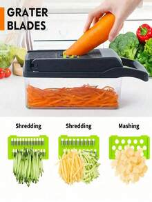 16-In-1 Multifunctional Vegetable Chopper With Handle, Includes Grater And Dicer, Suitable For Fruits, Onions, Carrots, Potatoes, Etc., With Storage Box, Perfect Christmas Gift, Kitchen Supplies, Kitchen Accessories, Grater - Grey - View 6