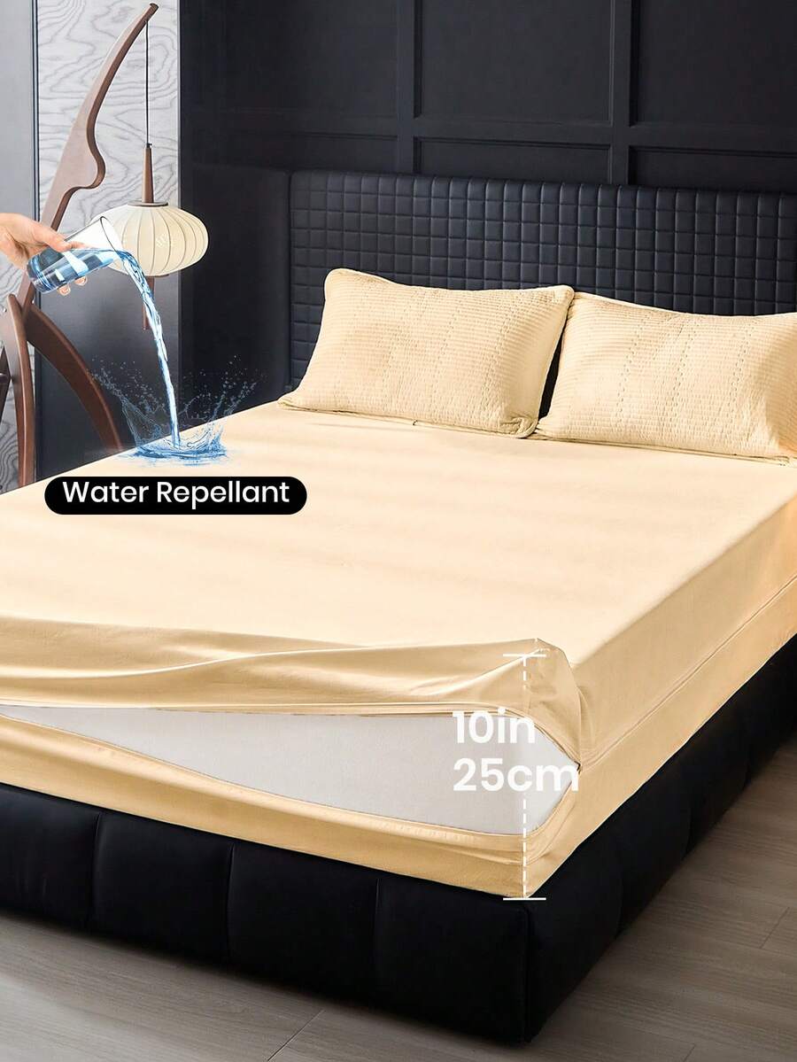 1件防水六面拉鍊床墊保護套，適用於9-12英吋厚床墊，包括單人、雙人、加大雙人、特大雙人，透氣且安靜，可用作床墊套或床單，可機洗，低致敏，高品質拉鍊床墊套