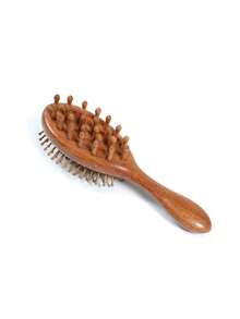 1pc Double-Sided Sandalwood Comb - Fashion Anti-Static Scalp Massage Brush With Round Bristles, Suitable For All Hair Types, Home And Hair Care Essential | Fashion Comb | Wooden Handle - A - View 11