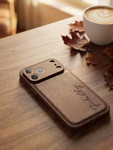 個性化客製化字母姓名手機殼，適用於 iPhone 17 16 15 14 13 Pro Max Plus Air，3D 雕刻壓紋奢華荔枝紋 PU 皮革保護殼，理想禮物 - 棕色 - 查看 4