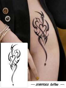 STARTTOOS Ditsy Floral Arm Tattoo Sticker - Dark Gothic Cyber Elements Suitable For Chest, Waist, Abdomen DIY Carnival Party Holiday Gift Body Skin Waterproof Realistic Tattoo Sticker 1pc/Pack - Black - View 1