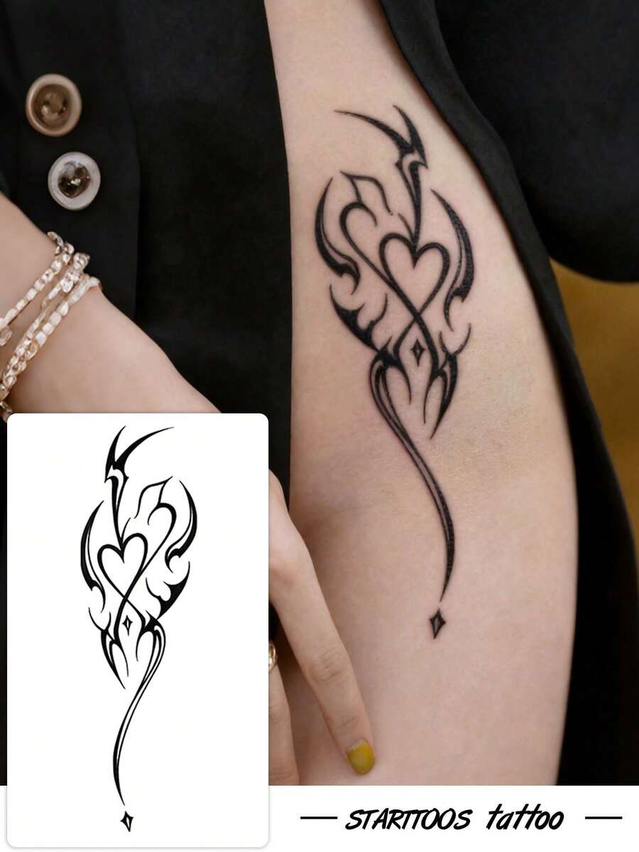 STARTTOOS Ditsy Floral Arm Tattoo Sticker - Dark Gothic Cyber Elements Suitable For Chest, Waist, Abdomen DIY Carnival Party Holiday Gift Body Skin Waterproof Realistic Tattoo Sticker 1pc/Pack - Black - View 1