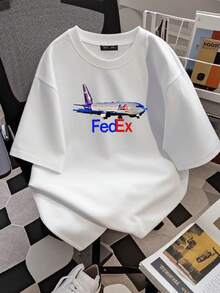 Damen-T-Shirt mit FedEx Express Airlines B737-Print, leichtes T-Shirt, Vintage-Waschung, atmungsaktiv, modisch, vielseitig, leicht bequem. - Weiss - Übersicht 2