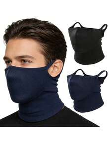 Soft Breathable Geometric Half Face Neck Gaiter 2 Packs Unisex Ear Hook Face Cover For Cycling Hiking Ski Cosplay - Black - View 4