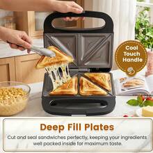 SUPERLEX 750W Sandwich Maker, Deep-Grooved Toaster,  Non-Stick Coating Heating Plate, Removable Deep-Grooved Baking Tray For Easy Cleaning, LED Indicator Light, Cool-Touch Handle And Non-Slide Bottom Feet, Fast Heating, Essential For Breakfast And Aftern - 英規插(220-240V) - 查看 4