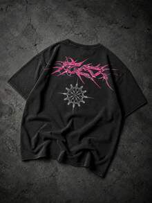 Herren T-Shirt aus Baumwolle mit Grafikdruck, Kurzarm, Rundhalsausschnitt, lässiger Sommerstil Lager vor Ort - Schwarz - Übersicht 2