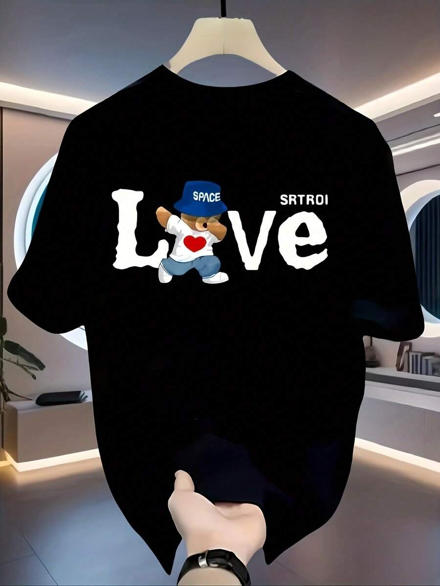 Men100%Pure Cotton T Shirt - 黑色 - 查看 1