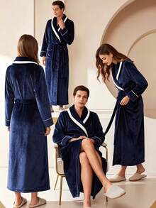 1pc Ultra Soft Long Flannel Bathrobe, Extra Thick, Suitable For Spa, Hotel And Home Use, Unisex, Multi-Color Spring/Autumn Style, Highly Absorbent And Quick Drying, Loose And Comfortable Home Bathrobe - One Size Fits All, Multiple Colors - View 7