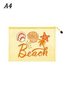 時尚防水PVC沙灘包，印有「Beach」彩色字母，A4尺寸，透明化妝包配尼龍拉鍊，適合游泳、潛水和夏季度假，輕巧，適合年輕男女，沙灘包配件，旅行必需品，旅行配件，度假必備。返校用品盥洗包洗浴包大容量淋浴包，女士母親節禮物教師禮物郵輪必需品 - 彩色 - 查看 15