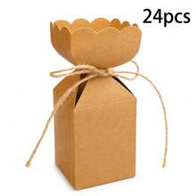 KEXINGYIYI 12/24pcs Unique Petal-Cut Kraft & White Vase Box, Romantic Wedding Favor Box, Party Gift Packaging Box With Twine - Yellow - View 11