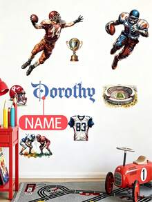 Personalized Custom Name Wall Decal, American Football Player & Stadium Print, Removable Vinyl Sticker For Boys Bedroom Sports Themed Wall Decor - Multicolor - View 5