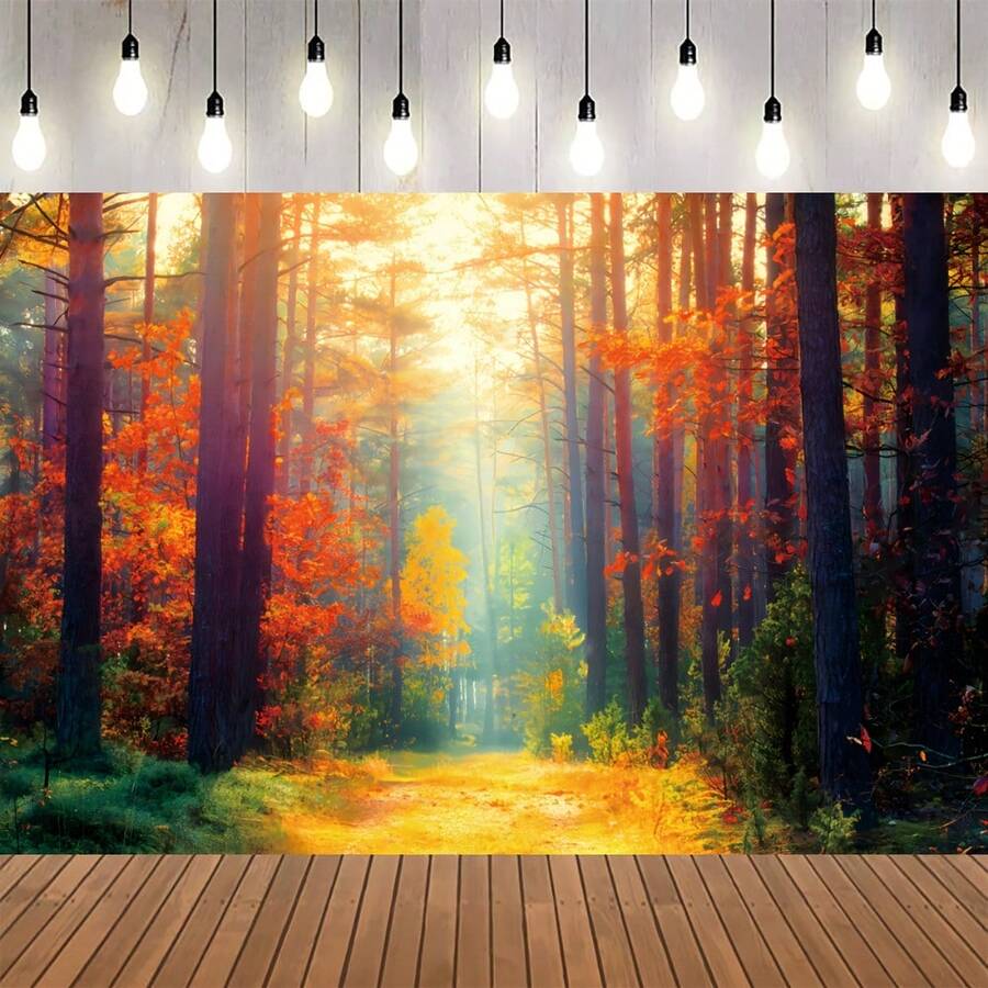 1pc Autumn Landscape Fallen Leaves Background 5x3ft Fallen Leaves Mountain Road Photography Backdrop Tree And Yellow Autumn Leaves View Studio Prop - 5 - View 1