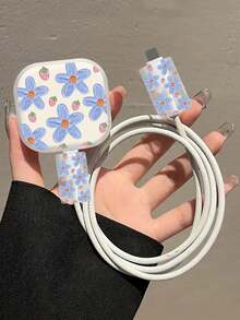 3 件套数据线充电器保护套，UC 花卉图案，适用于 20W 英国 Apple 快速充电器，防止损坏数据线保护器充电器配件手机配件 - 彩色 - 查看 17