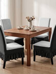 1pc Color-Block Wavy Hem Chair Cover, High Elasticity Full Coverage Non-Slip Dust-Proof, Premium Texture Wear-Resistant Durable, Suitable For Dining Chair And Study Chair - Multicolor - View 5