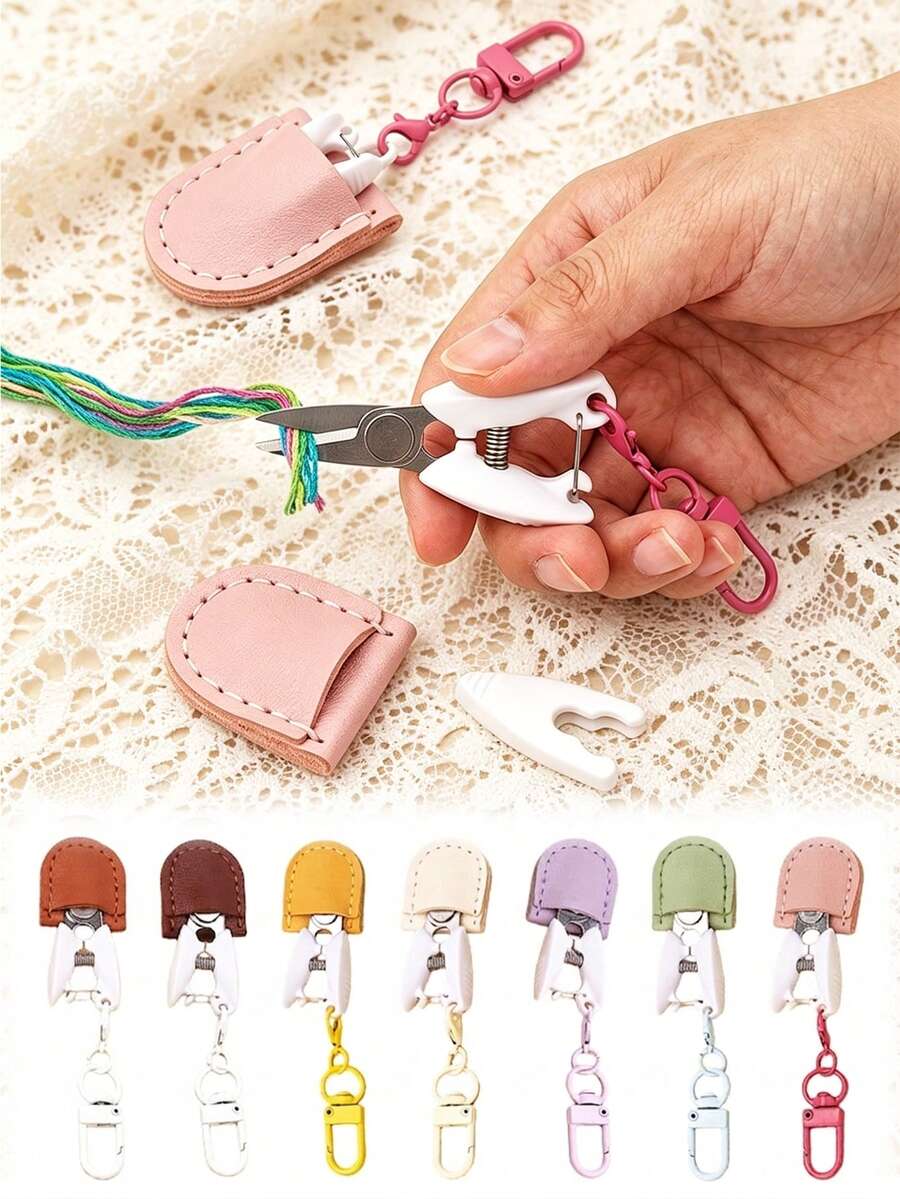 1pc DIY Pendant Exquisite Handmade Sewing Scissors Set, Mini Knitting Scissors With Leather Protective Cover, Perfect For Crochet, Embroidery, Knitting, Cross Stitch Thread Cutting, Craft Scissors, Embroidery Scissors, Cross Stitch Scissors, Tool Keychain, Yarn Scissors, Bag Charm, Car Keychain, Keychain Accessories, Women's Keychain, Birthday Gift. - Multicolor - View 1