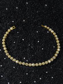 1 Set Collar y Pulsera de Hombre con Cadena de Diamantes Redondos de Cristal - Estilo A - Ver 21