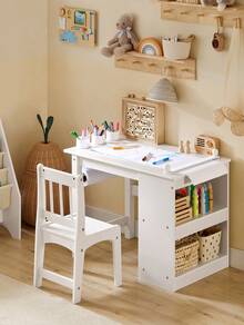 SoBuy KMB60 Children's Table With 1 Chair Children's Seating Group Inside Children's Table Chair Set Painting Table For Children - 白色 - 查看 1