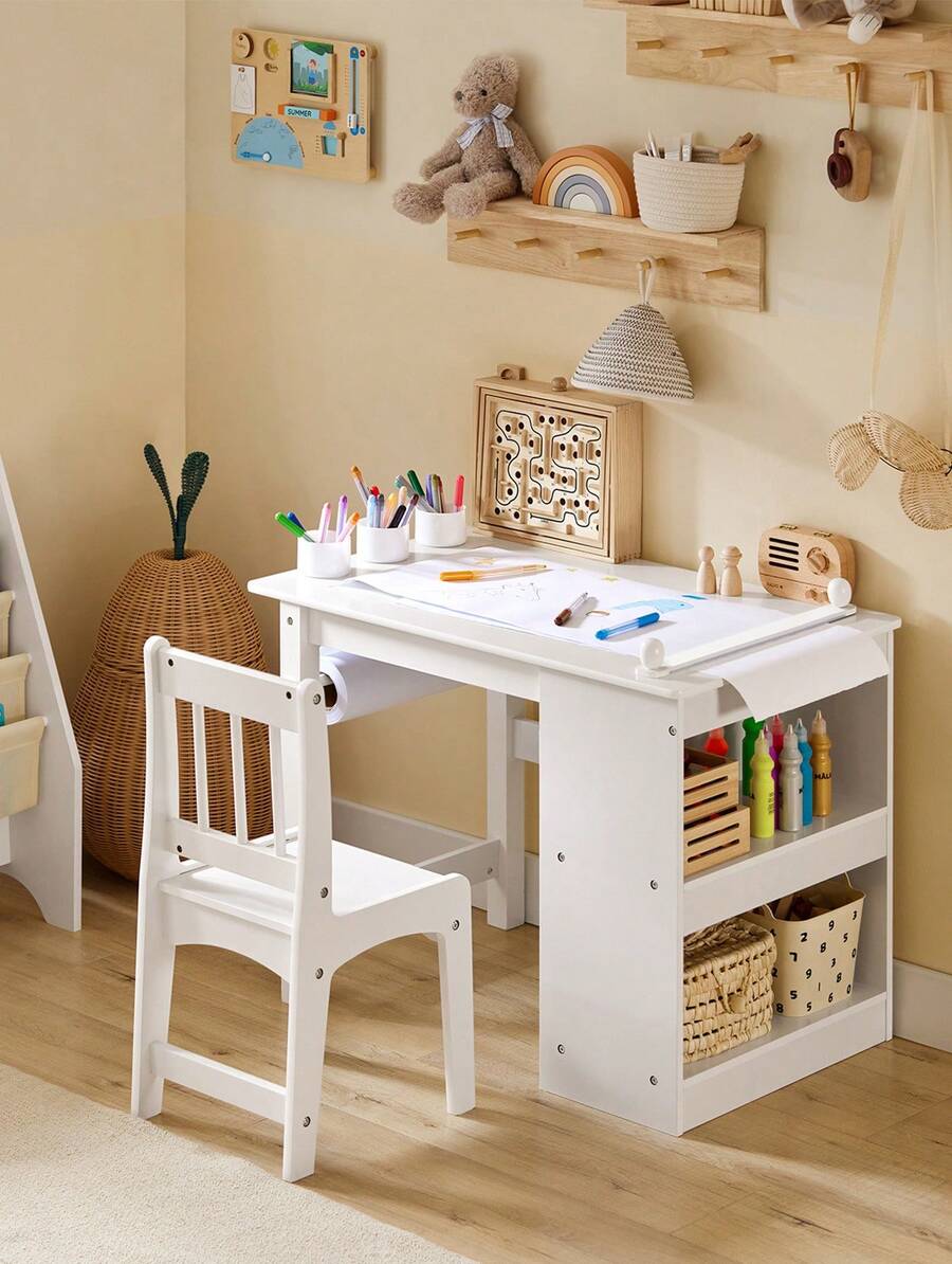 SoBuy KMB60 Children's Table With 1 Chair Children's Seating Group Inside Children's Table Chair Set Painting Table For Children - 白色 - 查看 1