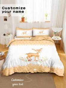 2/3pcs Customized Deer Pattern Printed Children's Bedding Set, Polyester Material Digital Printing, Suitable For Boys, Girls, Teenagers, Gift, Bedroom, Holiday, Birthday, Bedding - Multicolor - View 1
